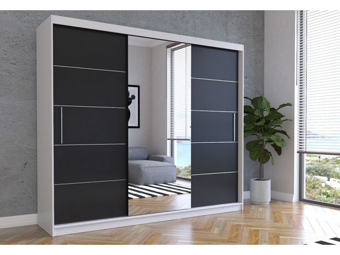 Гардероб с огледало ALBA (корпус бяло/лице черно)